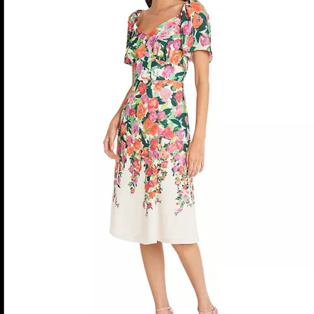 Maggy London Pink Orange Flutter Sleeve Dress